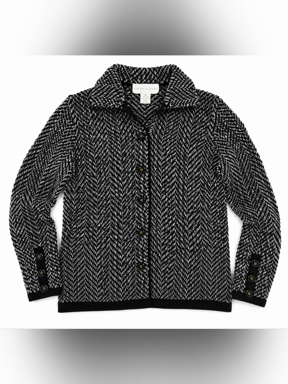 Vintage Doncaster black and white knit button-front cardigan jacket